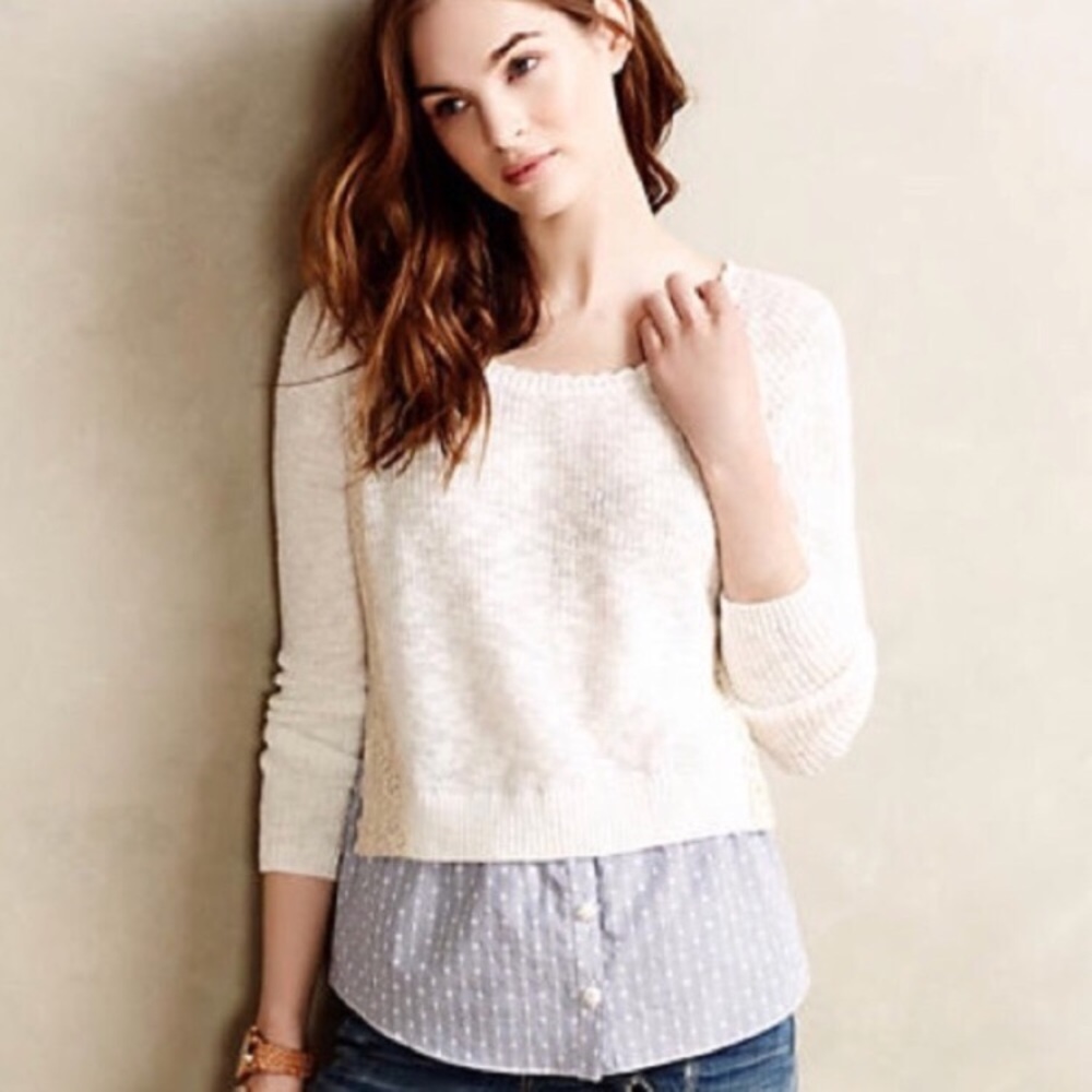 Anthropologie Moth White Long Sleeve With Lace